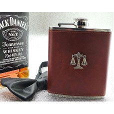 Legal Scales Brown Leather Hip Flask